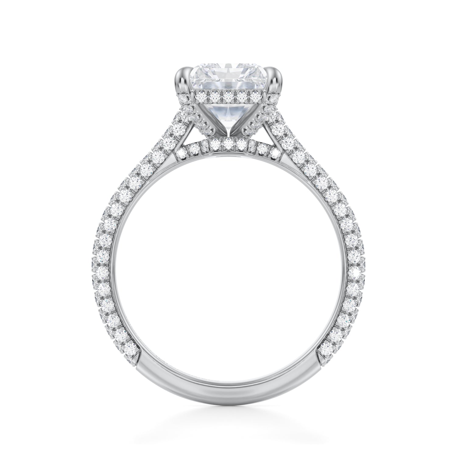 Radiant Trio Pave Cathedral Ring With Low Pave Basket (2.70 Carat G-VVS2) - Michael Gabriels