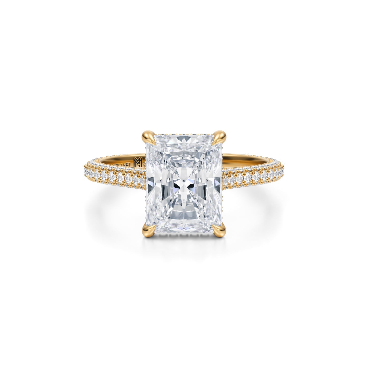 Radiant Trio Pave Cathedral Ring With Low Pave Basket (3.40 Carat F-VVS2) - Michael Gabriels