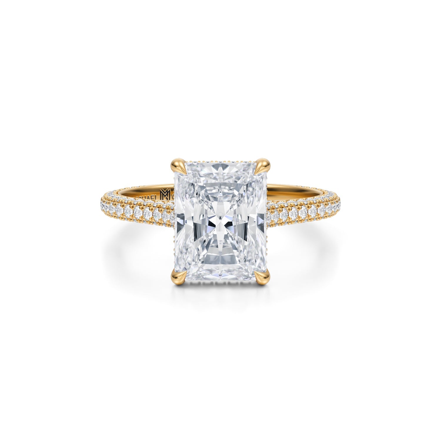 Radiant Trio Pave Cathedral Ring With Pave Basket (1.00 Carat E-VVS2) - Michael Gabriels