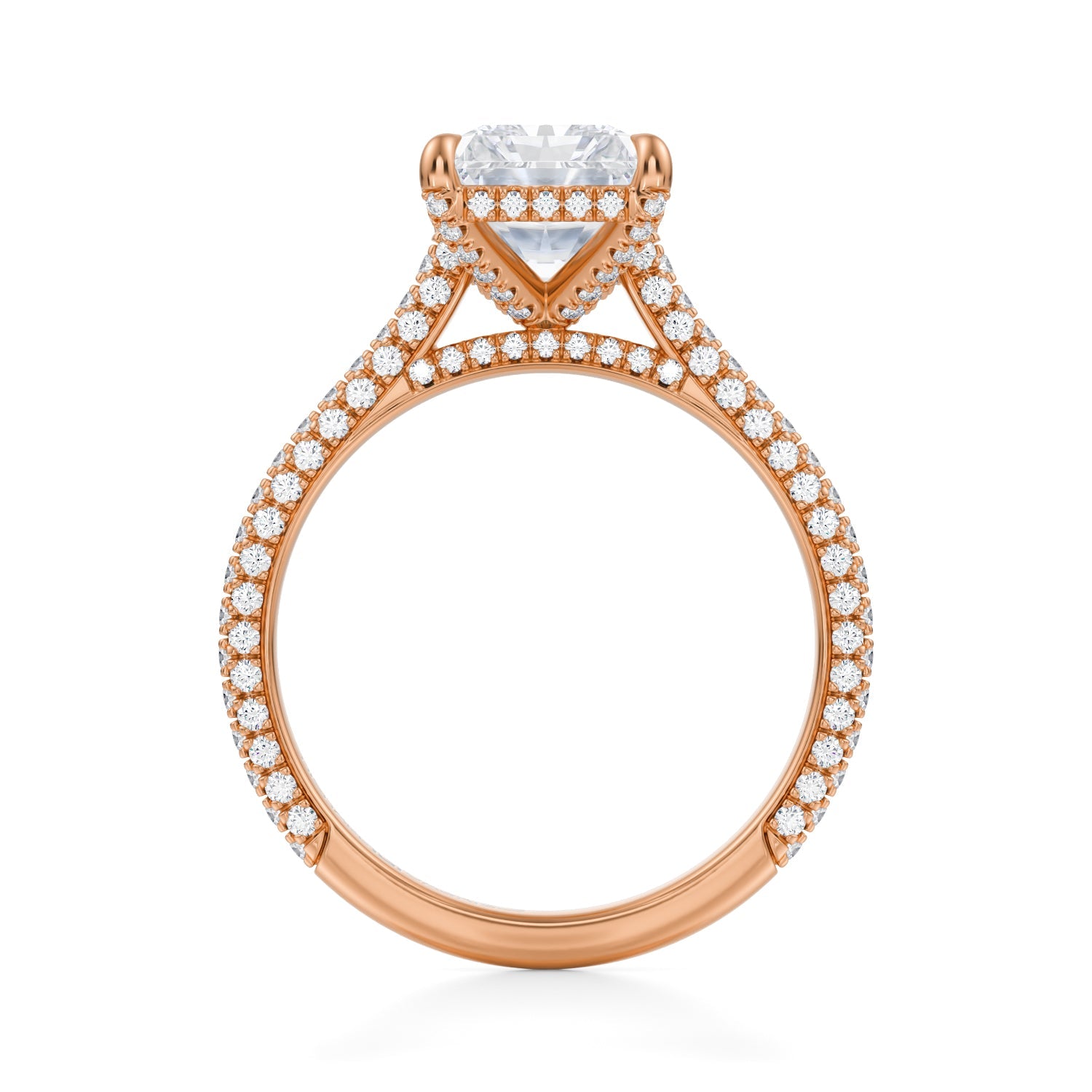 Radiant Trio Pave Cathedral Ring With Pave Basket (1.50 Carat E-VS1) - Michael Gabriels