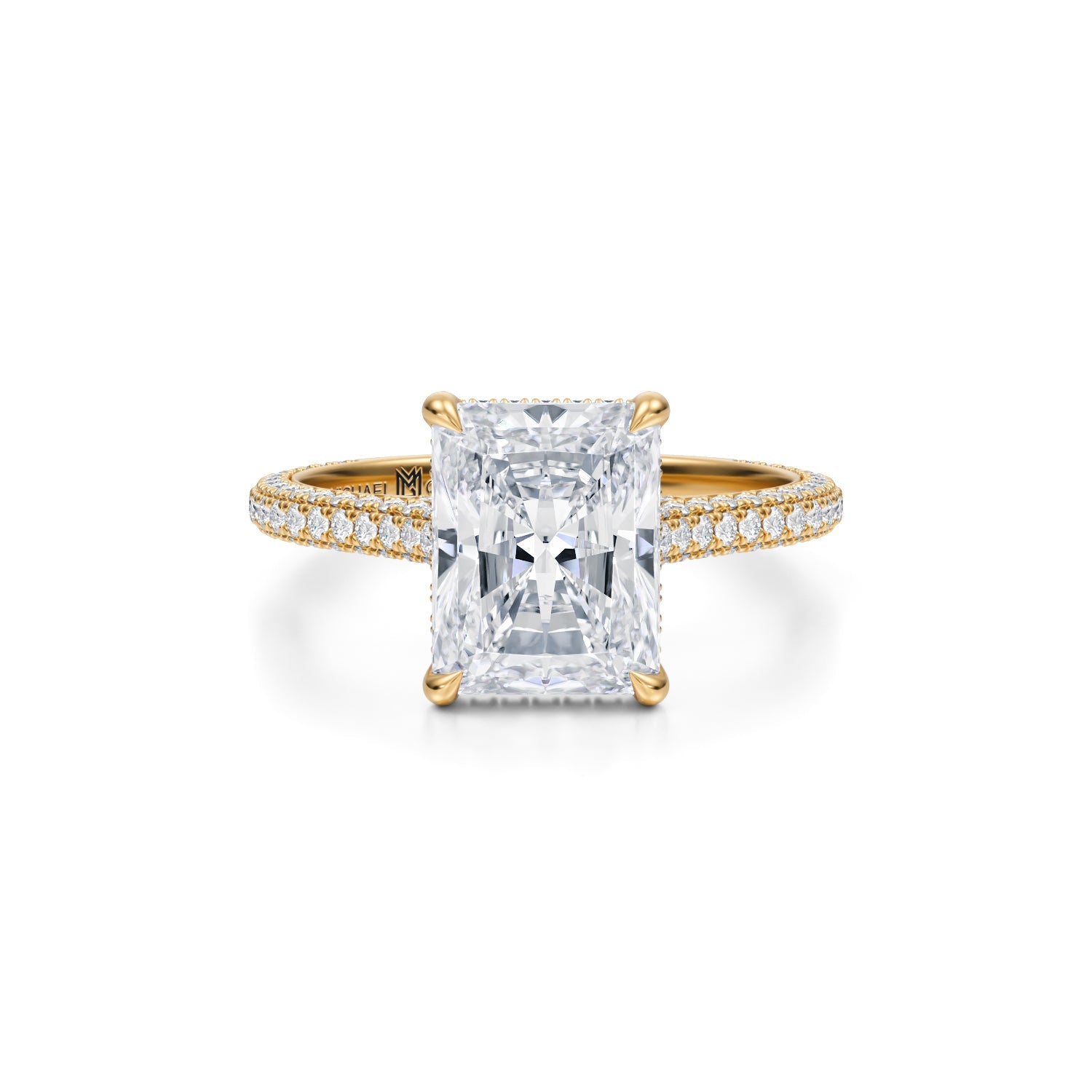 Radiant Trio Pave Cathedral Ring With Pave Basket (3.00 Carat E-VS1) - Michael Gabriels