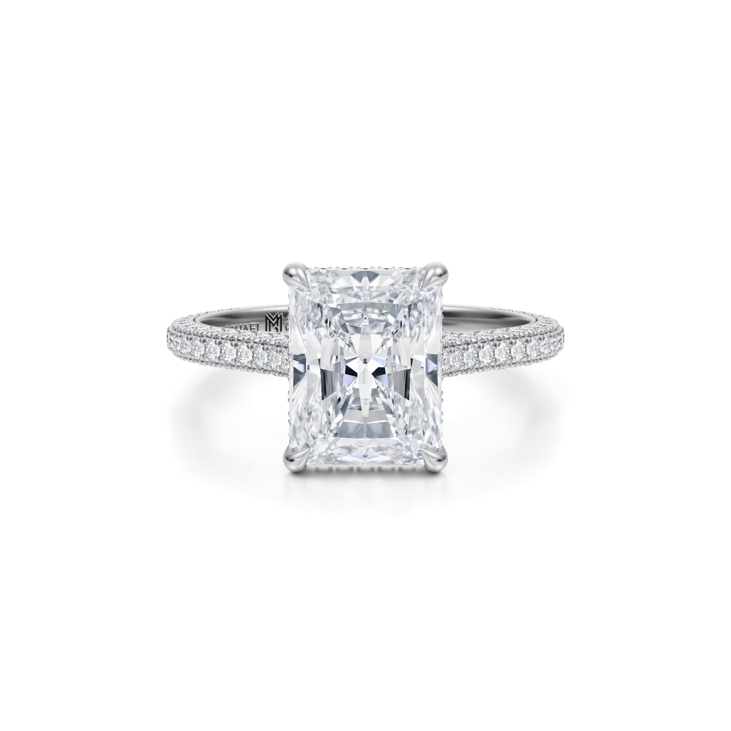 Radiant Trio Pave Cathedral Ring With Pave Basket (3.00 Carat E-VS1) - Michael Gabriels