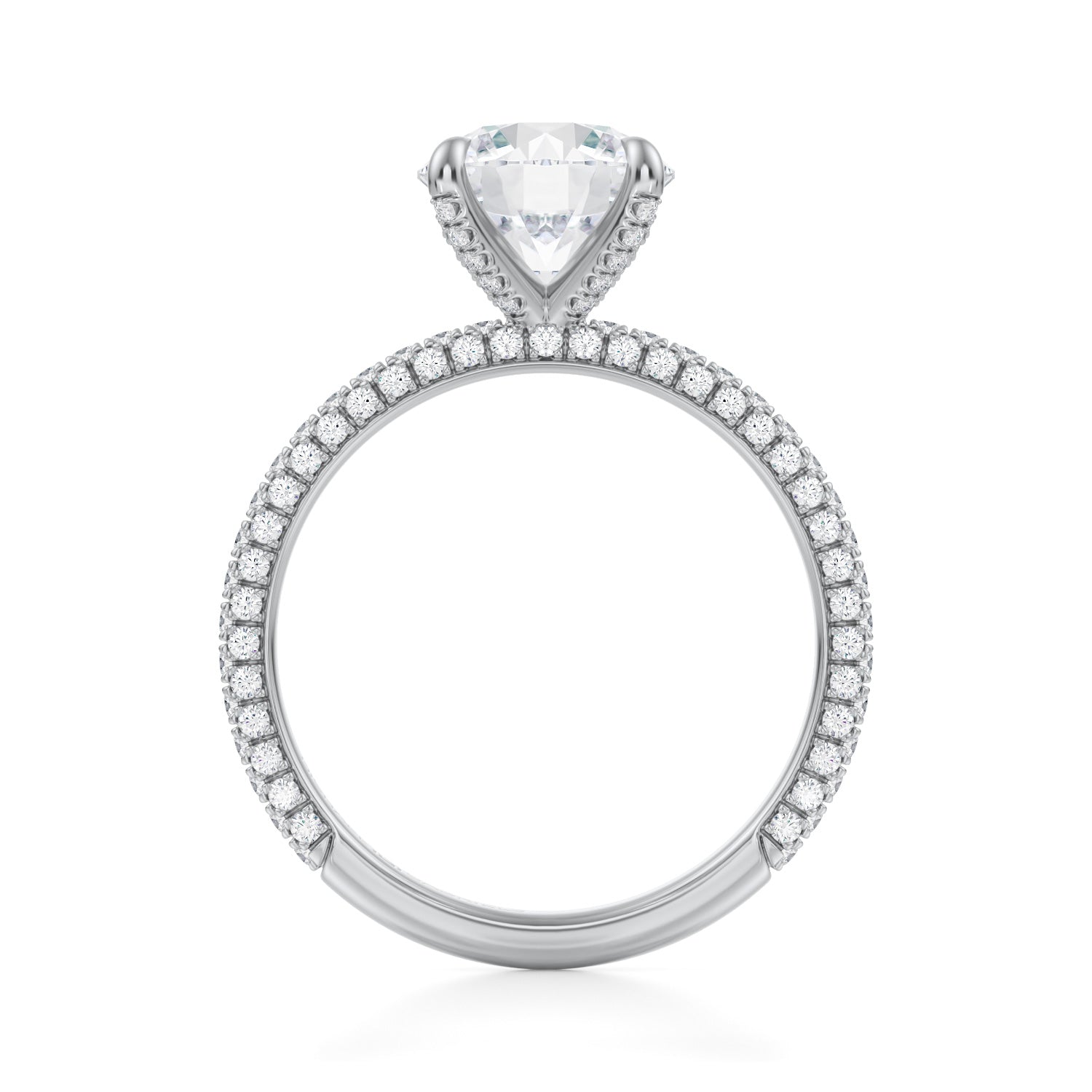 Round Double Edge Halo With Cathedral Trio Pave Ring (1.00 Carat E-VVS2) - Michael Gabriels