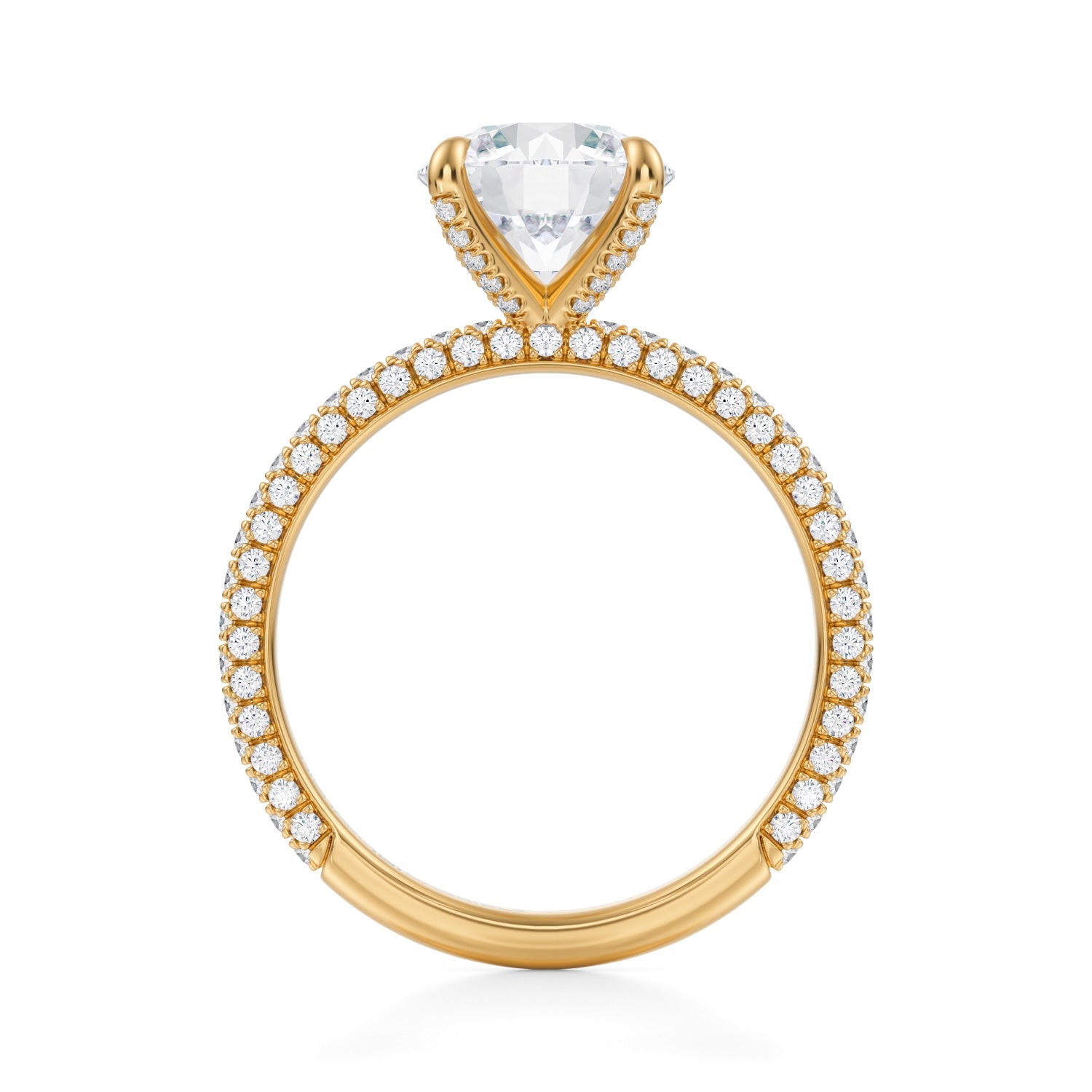 Round Double Edge Halo With Cathedral Trio Pave Ring (2.20 Carat E-VVS2) - Michael Gabriels