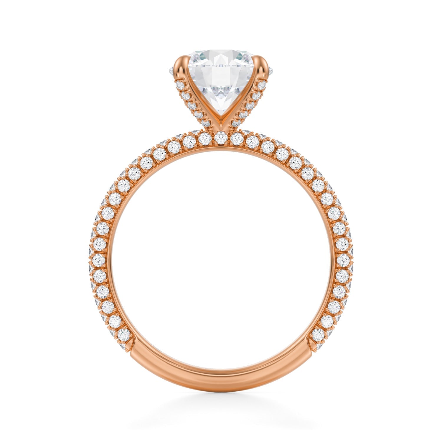 Round Double Edge Halo With Cathedral Trio Pave Ring (2.70 Carat E-VS1) - Michael Gabriels