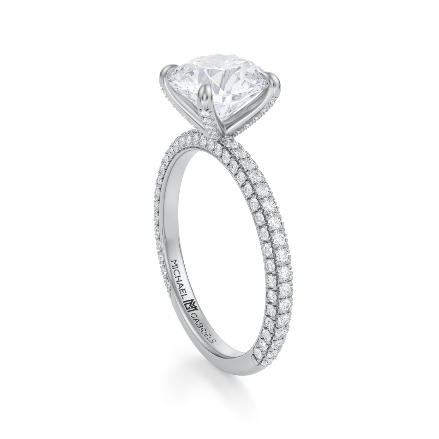 Round Halo With Cathedral Solitaire Ring (3.20 Carat E-VVS2) - Michael Gabriels