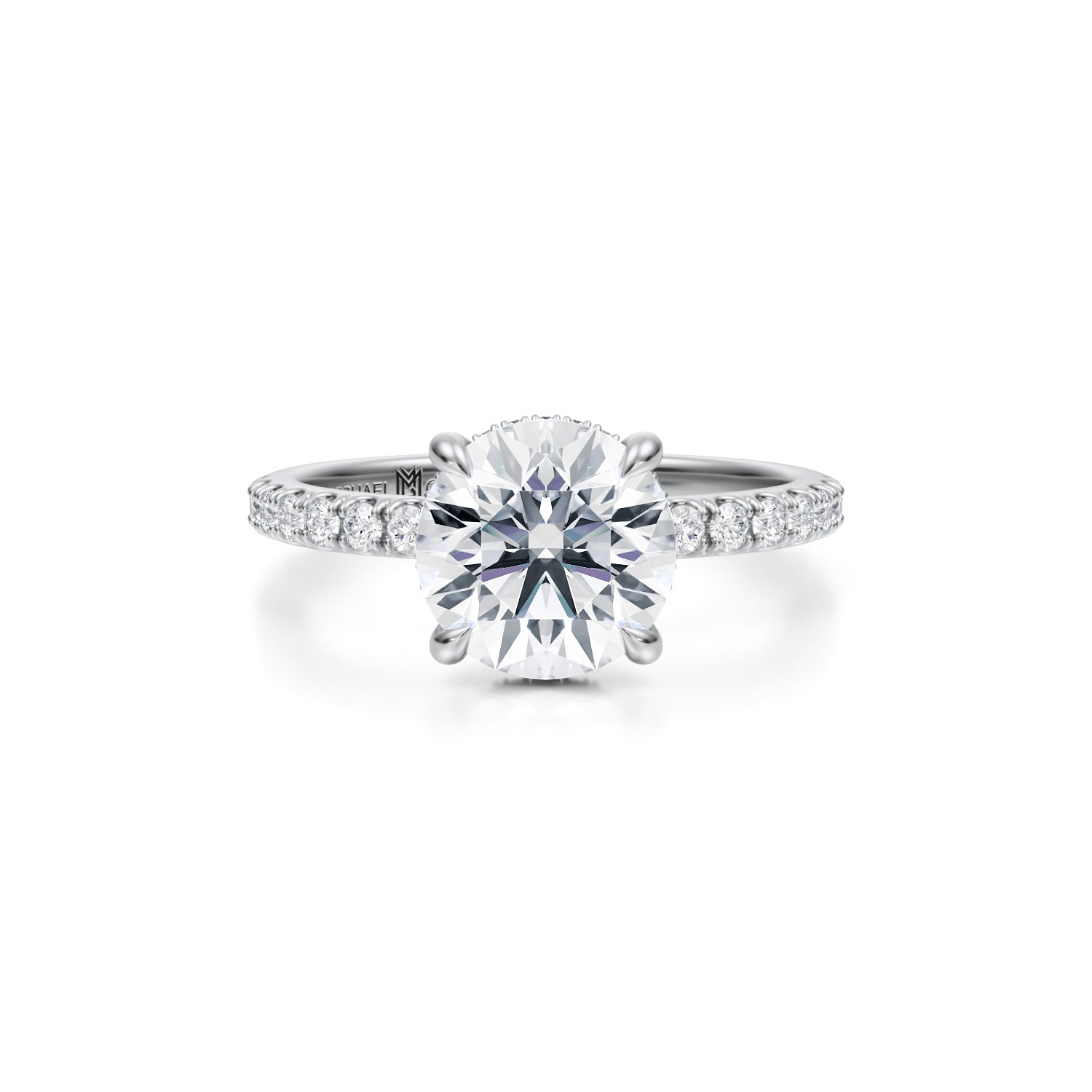Round Invisible Halo With Pave Ring (1.00 Carat E-VVS2) - Michael Gabriels