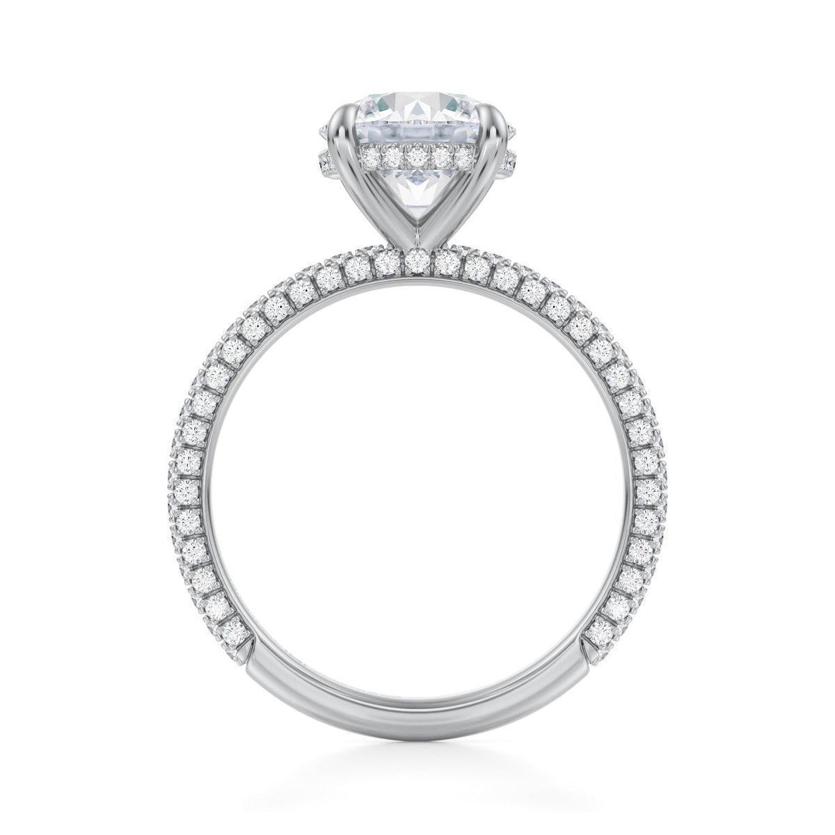 Round Invisible Halo With Trio Pave Ring (3.00 Carat F-VS1) - Michael Gabriels
