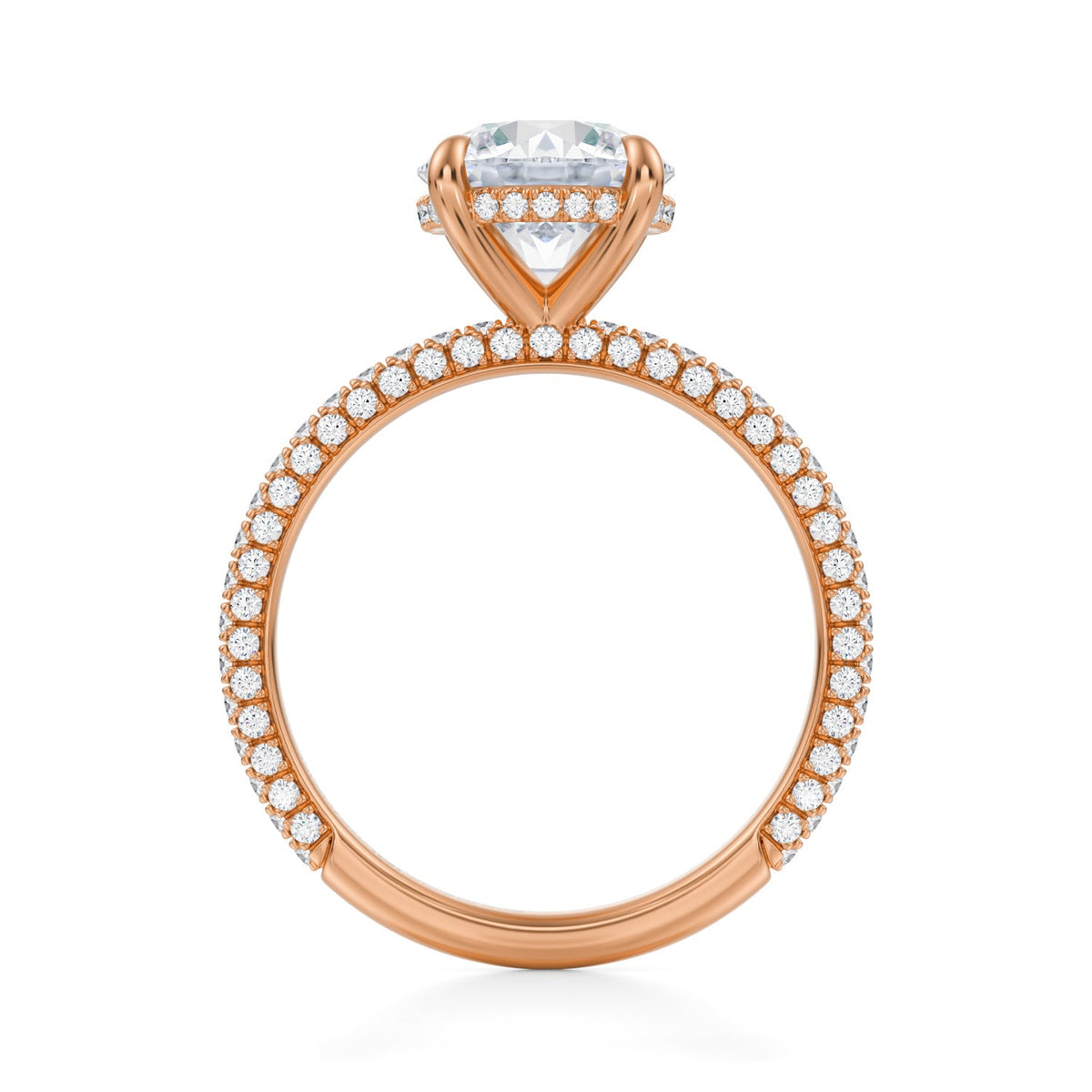 Round Invisible Halo With Trio Pave Ring (3.20 Carat F-VVS2) - Michael Gabriels