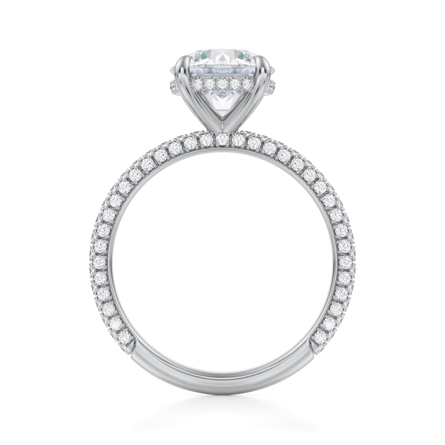 Round Invisible Halo With Trio Pave Ring (3.70 Carat F-VS1) - Michael Gabriels