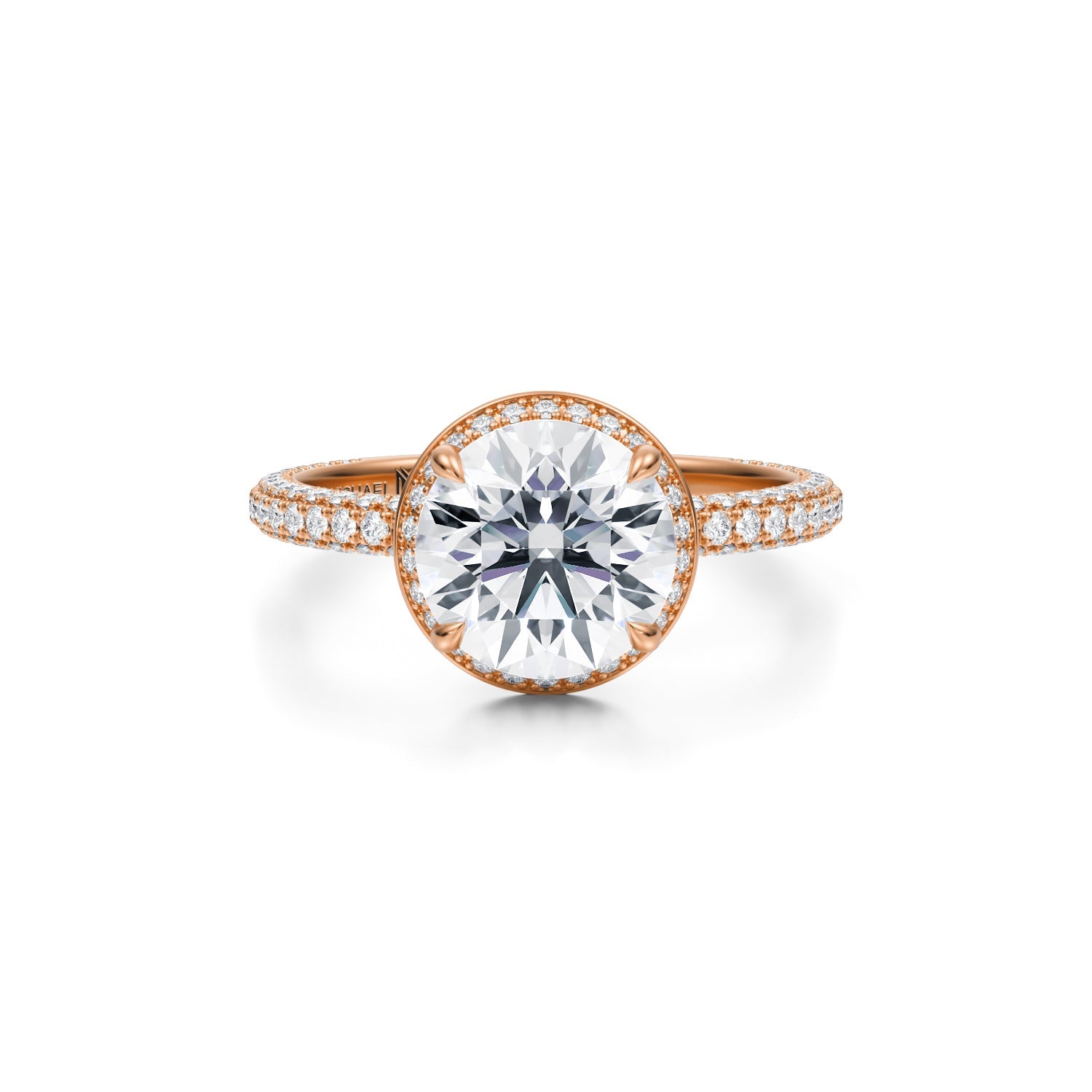 Round Knife Edge Halo With Trio Pave Ring (1.20 Carat D-VS1) - Michael Gabriels