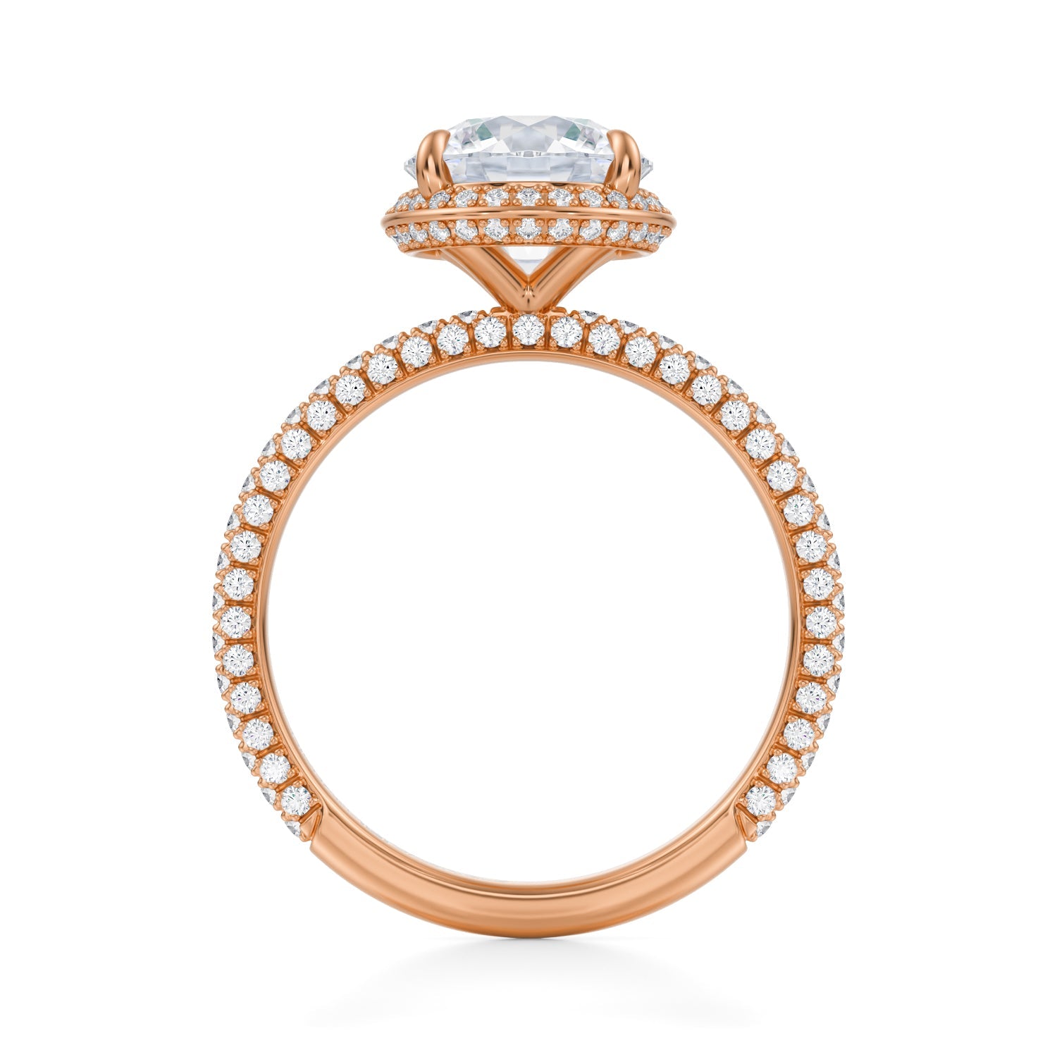 Round Knife Edge Halo With Trio Pave Ring (1.40 Carat D-VS1) - Michael Gabriels