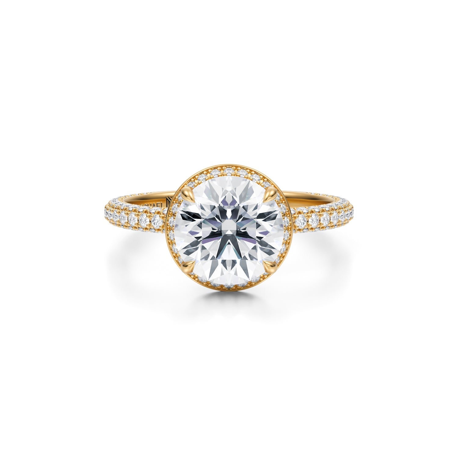 Round Knife Edge Halo With Trio Pave Ring (1.70 Carat G-VVS2) - Michael Gabriels