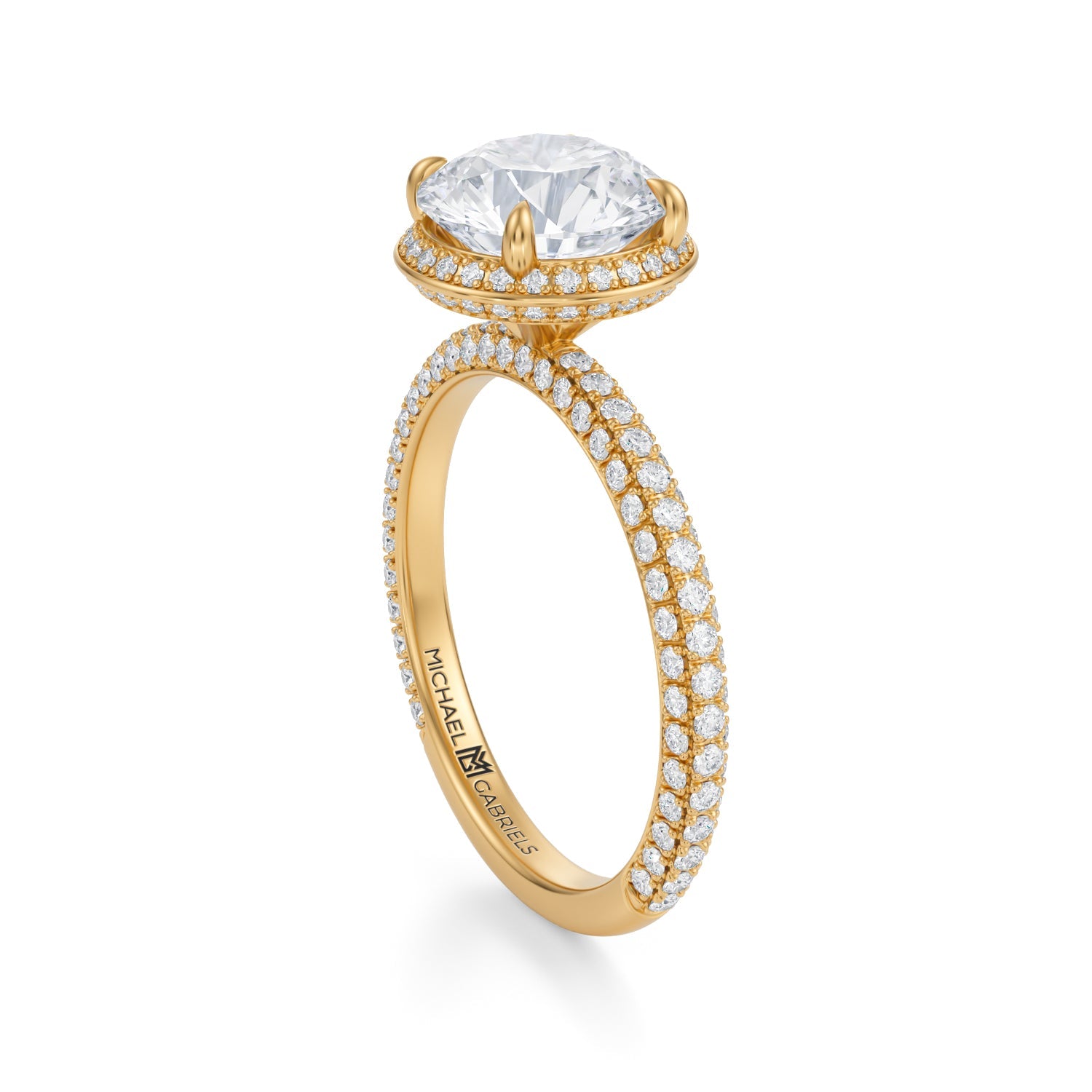 Round Knife Edge Halo With Trio Pave Ring (2.70 Carat F-VS1) - Michael Gabriels