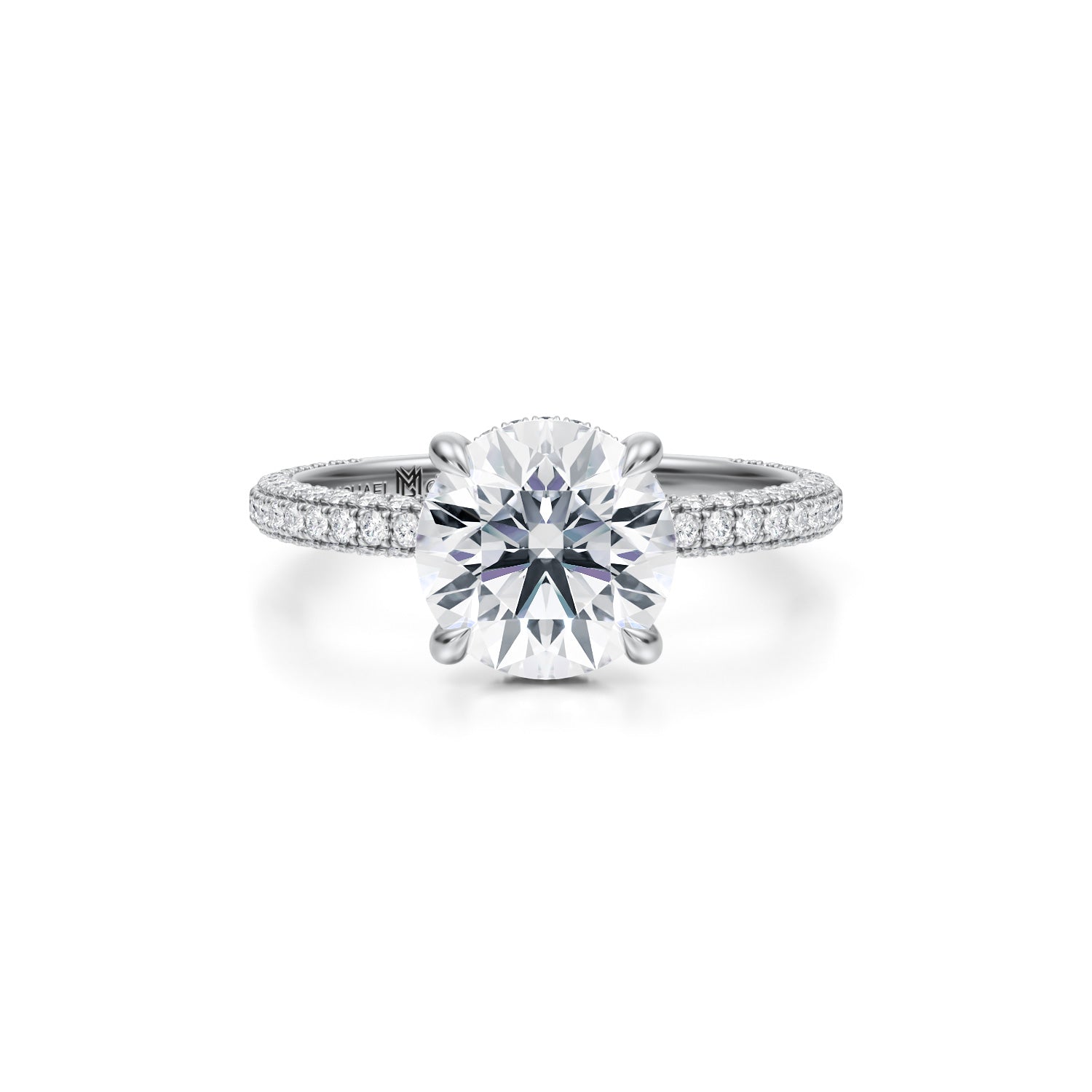 Round Pave Basket With Trio Pave Ring (2.00 Carat G-VVS2) - Michael Gabriels