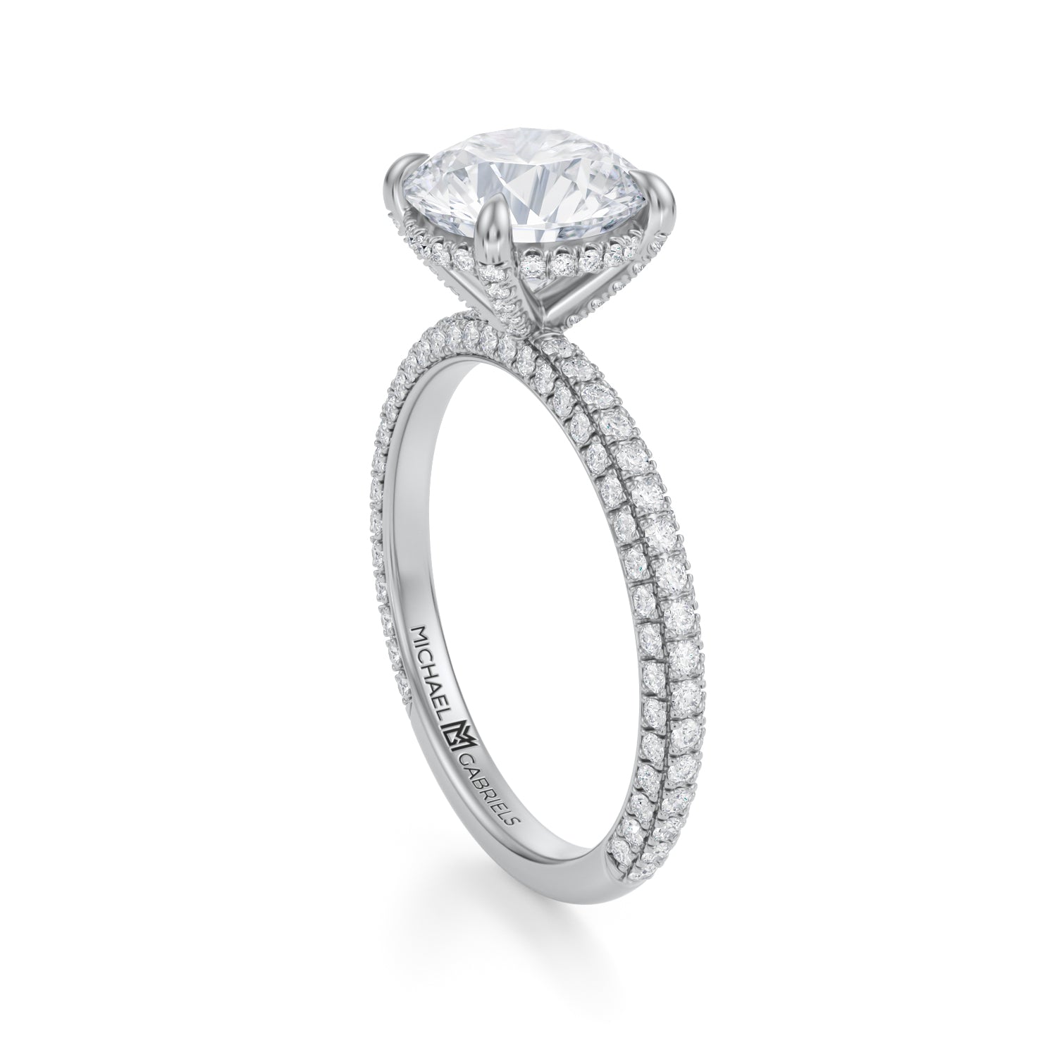 Round Pave Basket With Trio Pave Ring (2.20 Carat D-VS1) - Michael Gabriels