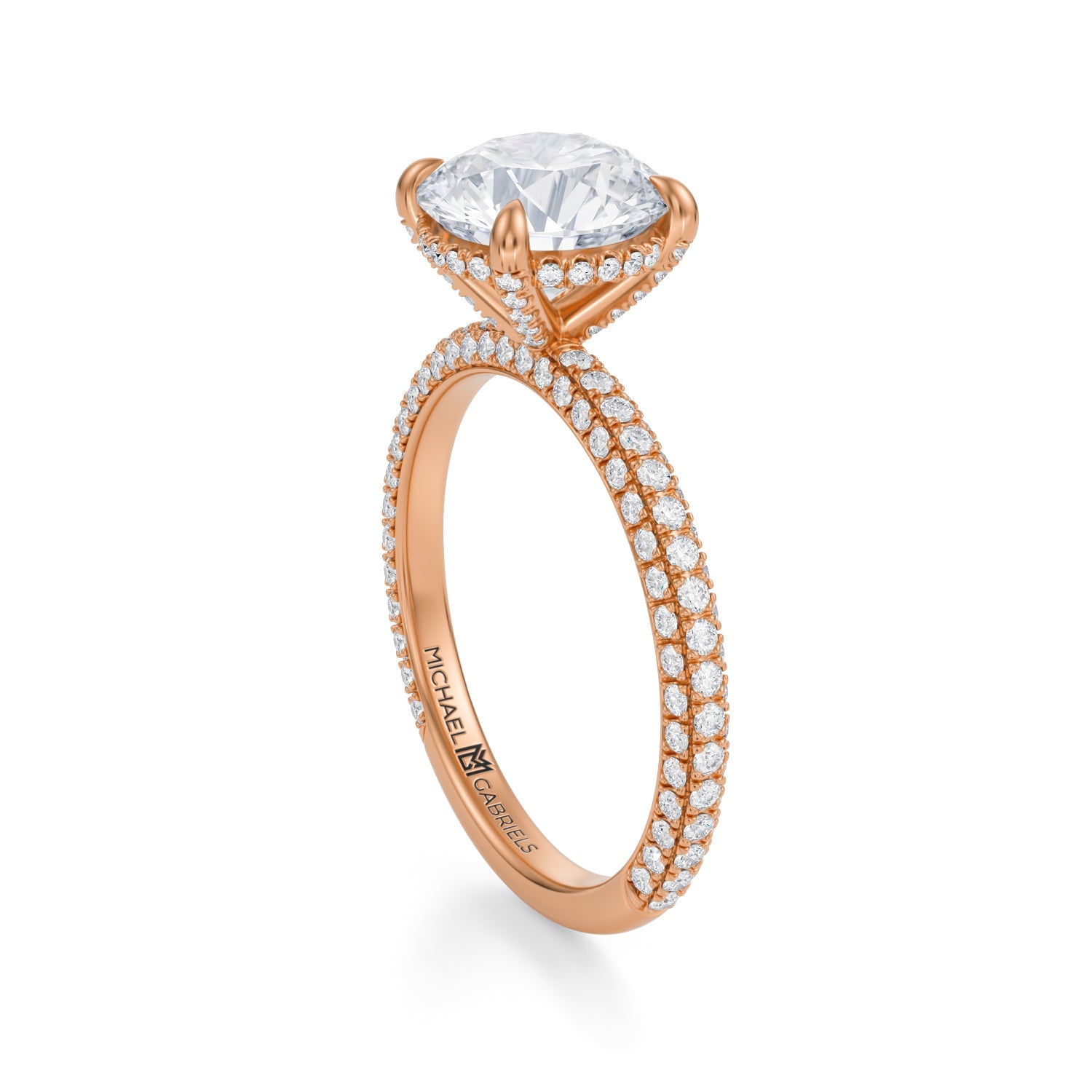 Round Pave Basket With Trio Pave Ring (3.40 Carat D-VS1) - Michael Gabriels