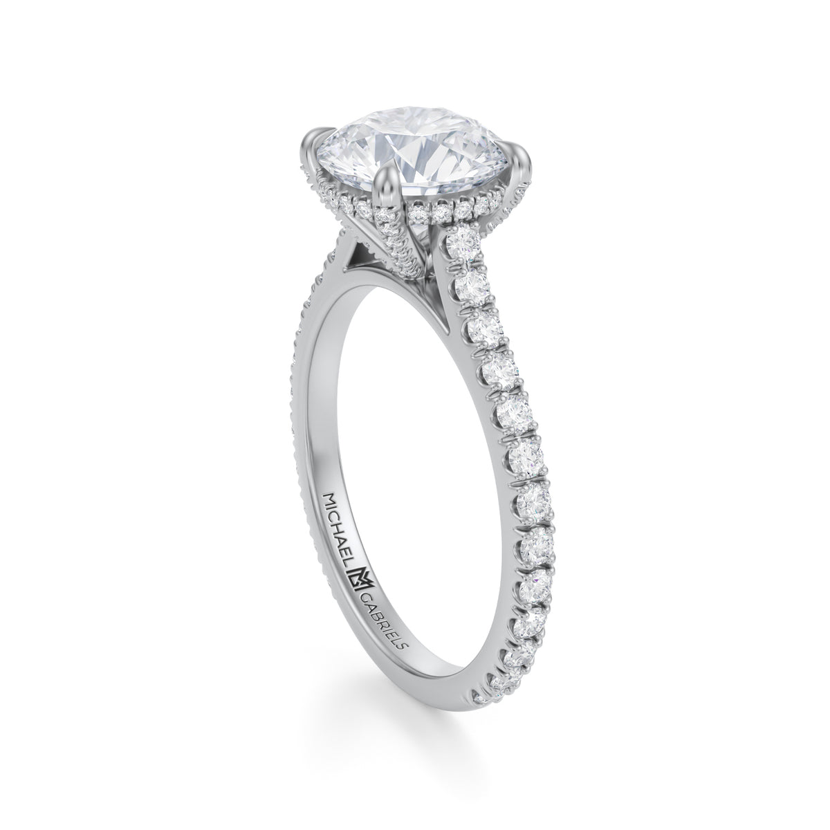 Round Pave Cathedral Ring With Pave Basket (2.50 Carat F-VVS2) Deposit GM - Michael Gabriels