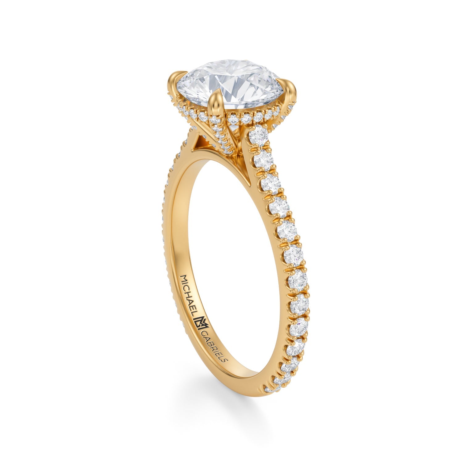 Round Pave Cathedral Ring With Pave Basket (2.70 Carat F-VVS2) - Michael Gabriels