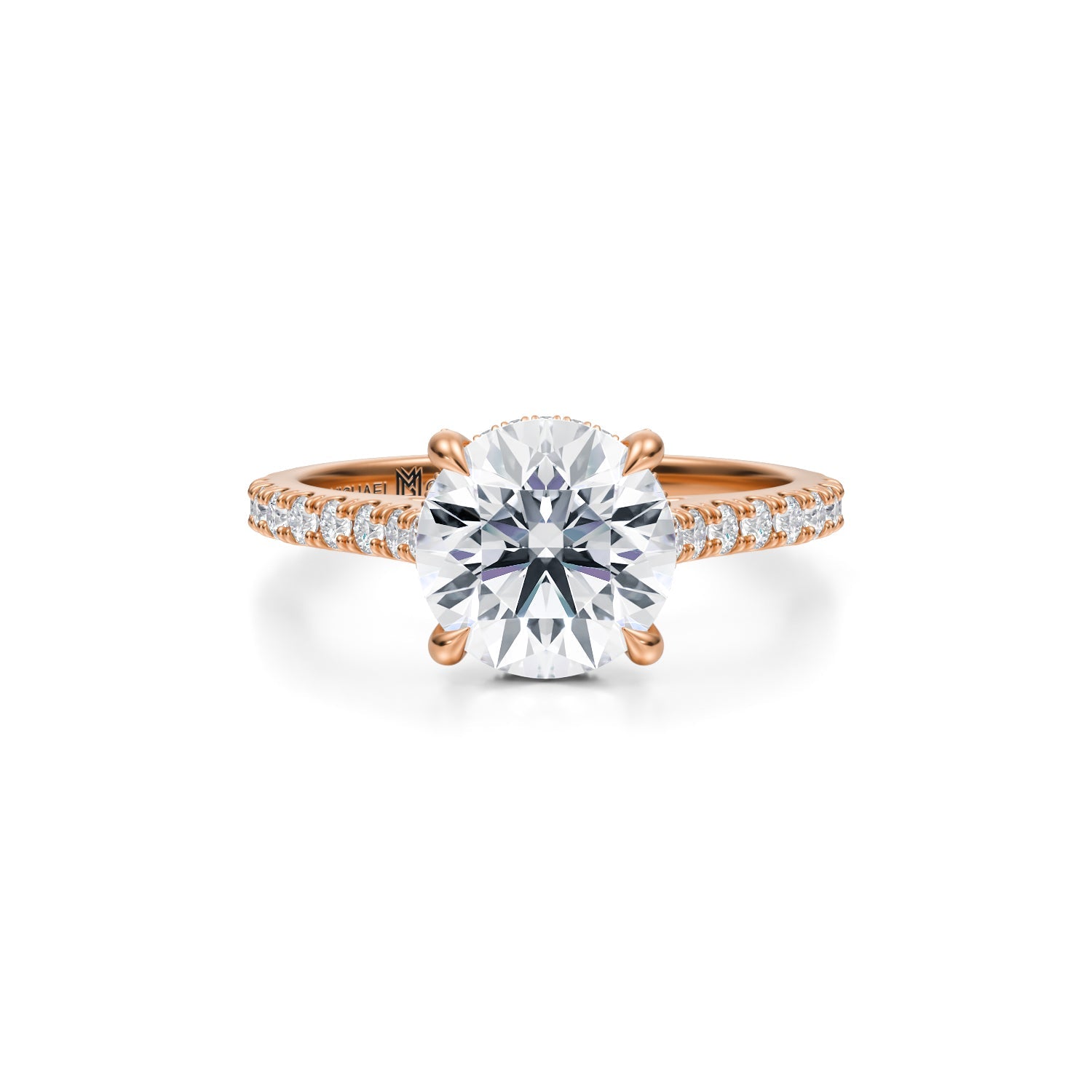Round Pave Cathedral Ring With Pave Basket (3.00 Carat F-VVS2) - Michael Gabriels
