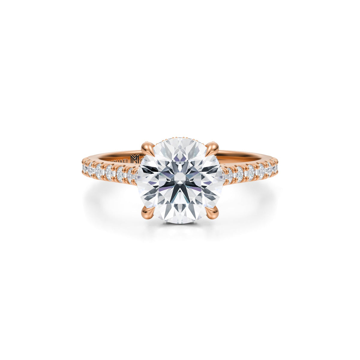 Round Pave Cathedral Ring With Pave Basket (3.70 Carat F-VS1) - Michael Gabriels
