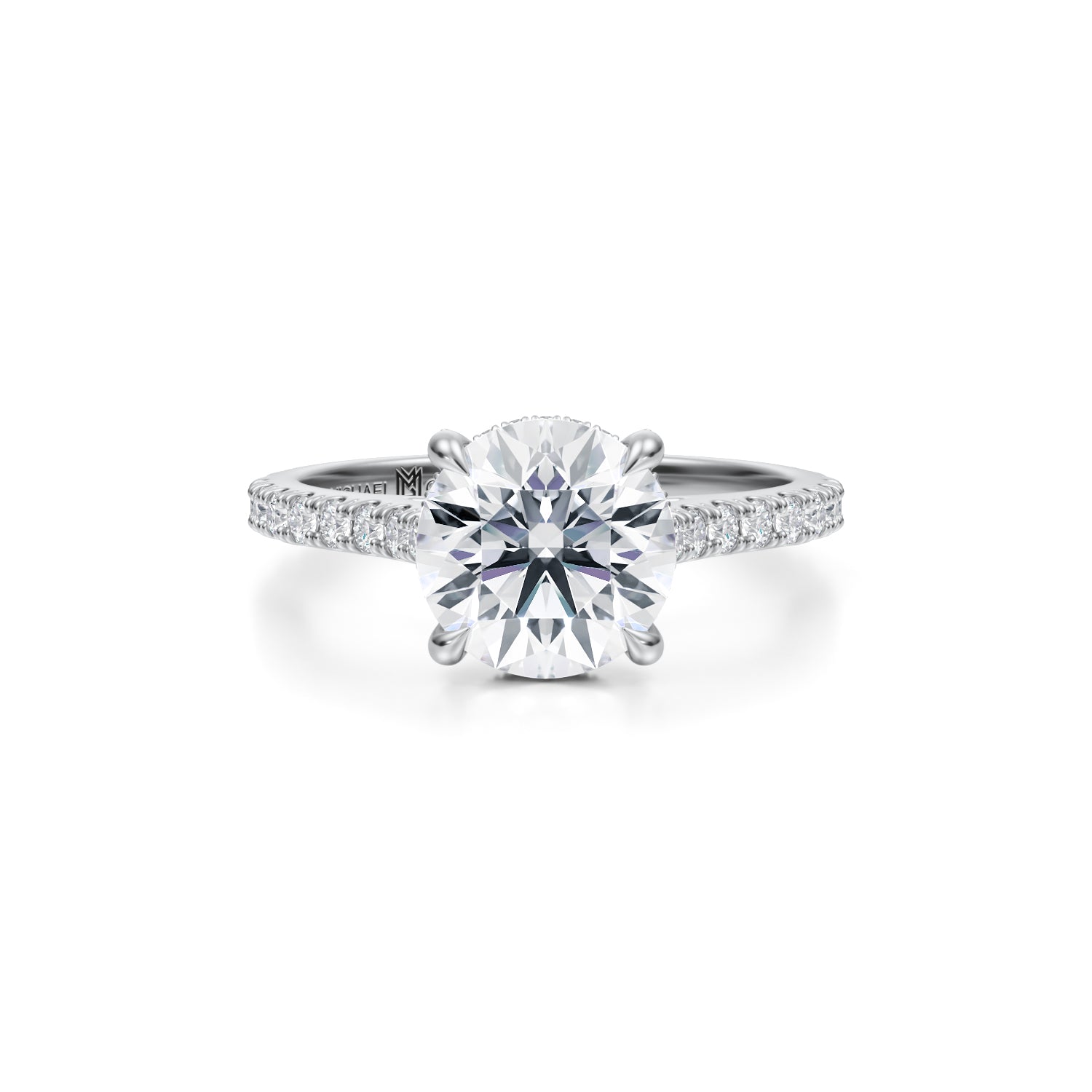 Round Pave Cathedral Ring With Pave Basket (3.70 Carat F-VS1) - Michael Gabriels