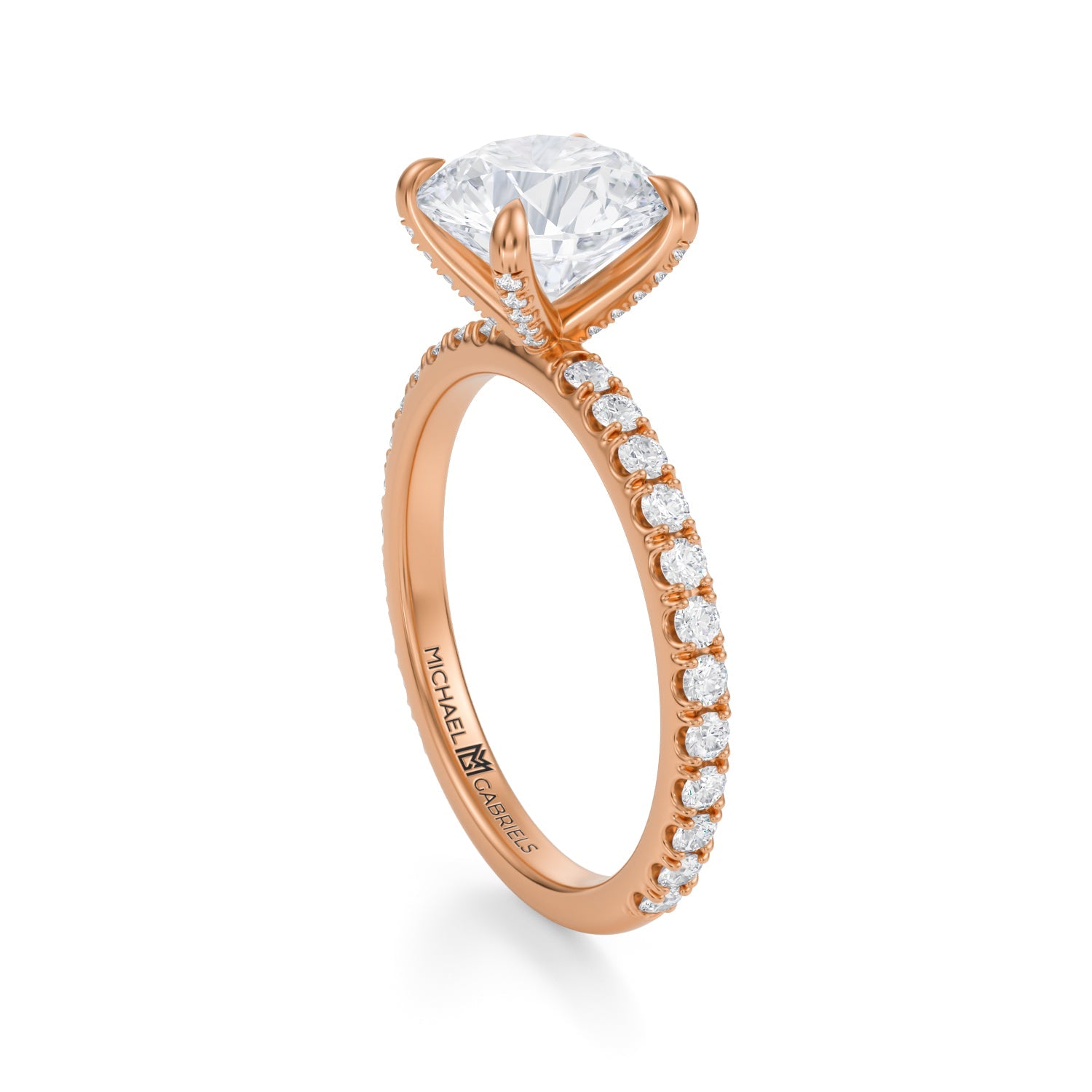 Round Pave Ring With Pave Prongs (1.50 Carat E-VVS2) - Michael Gabriels