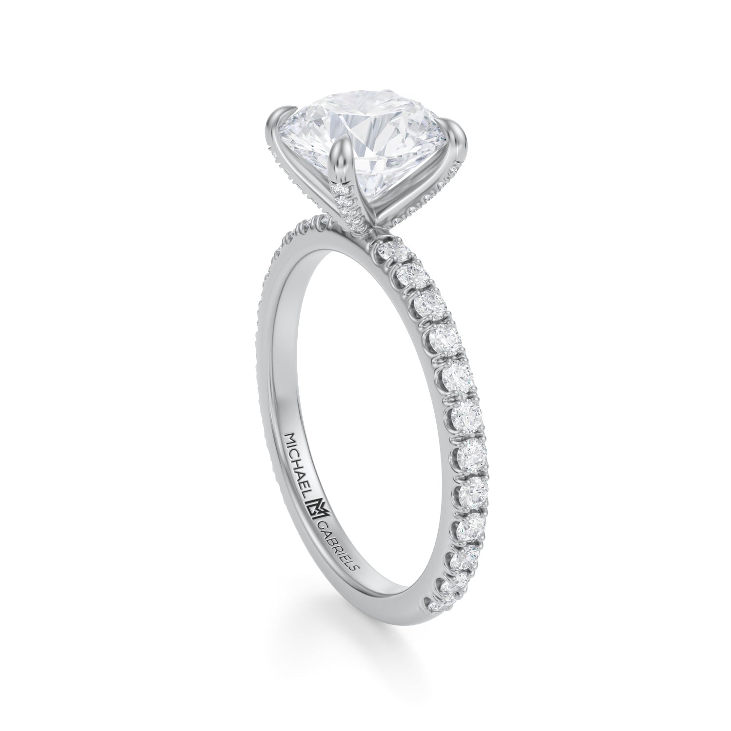 Round Pave Ring With Pave Prongs (3.00 Carat D-VS1) - Michael Gabriels