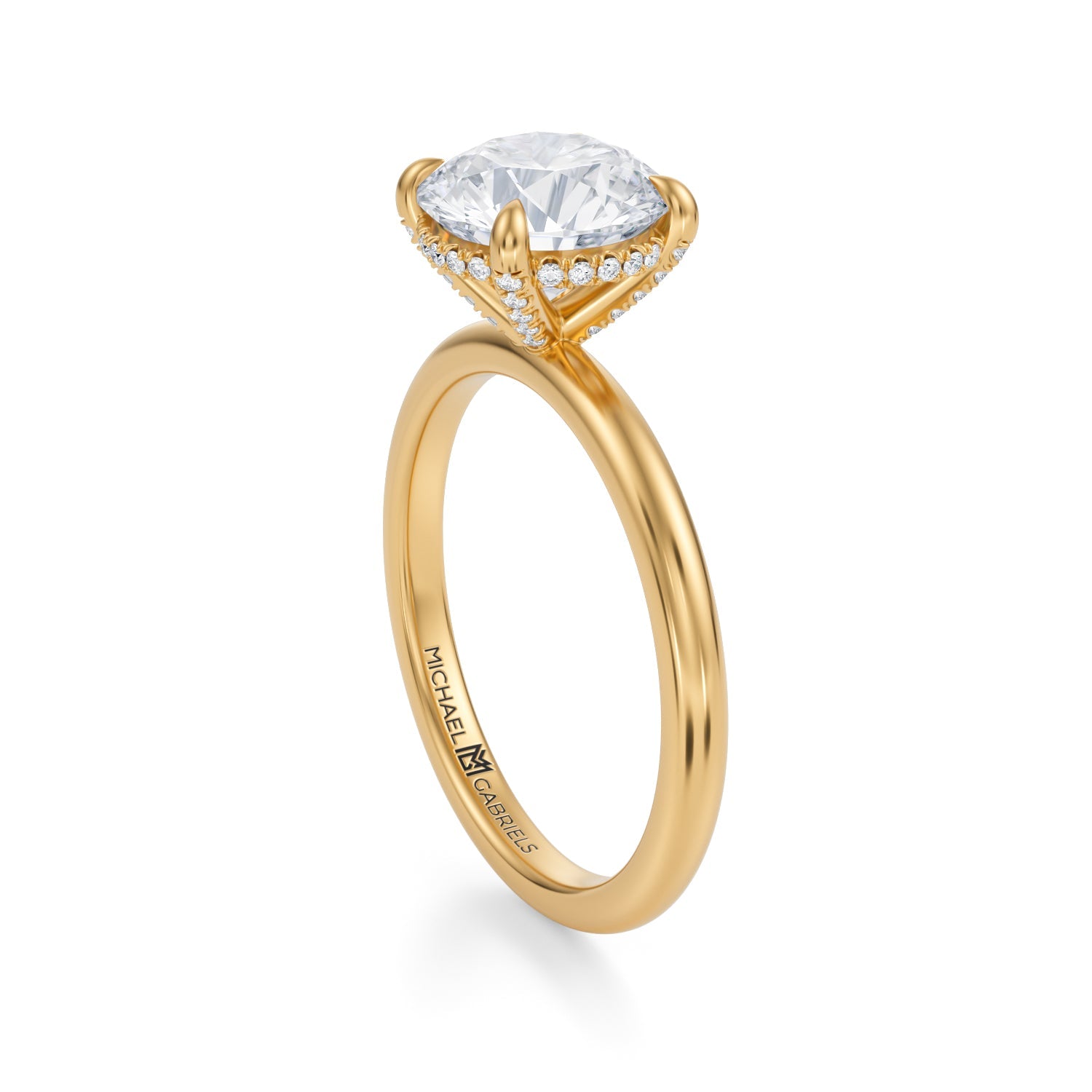 Round Solitaire Ring With Pave Basket - Michael Gabriels