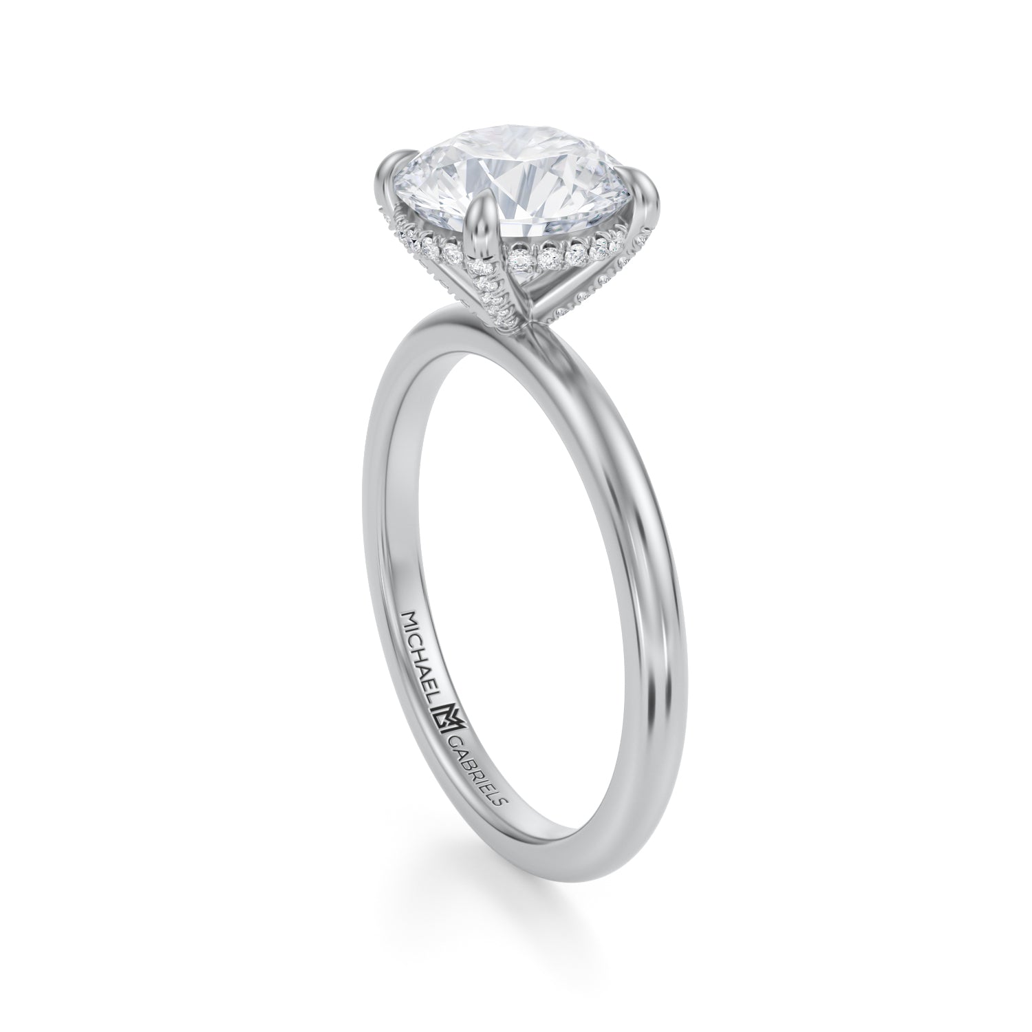Round Solitaire Ring With Pave Basket (3.40 Carat F-VVS2) - Michael Gabriels