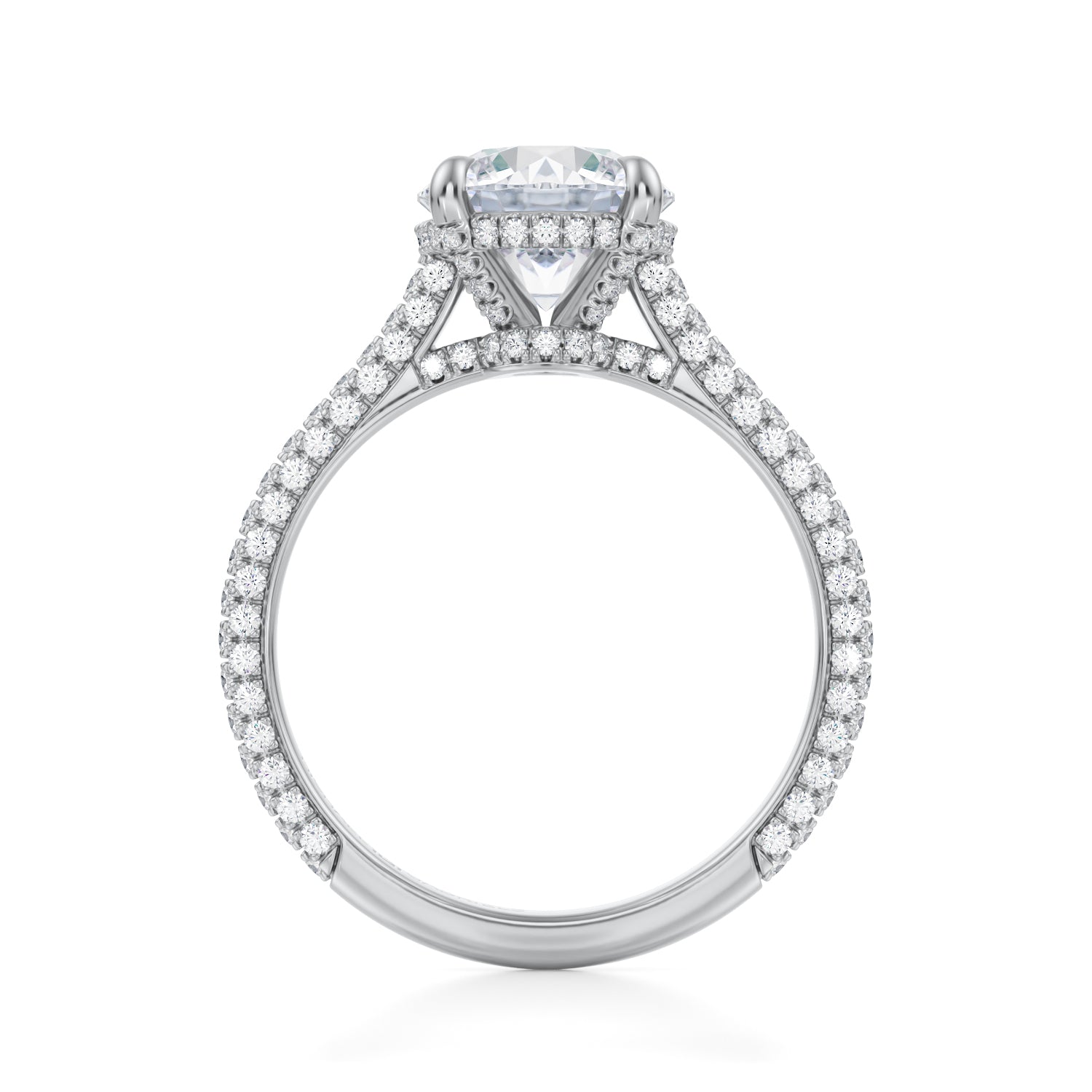 Round Trio Pave Cathedral Ring With Low Pave Basket (1.70 Carat F-VVS2) - Michael Gabriels