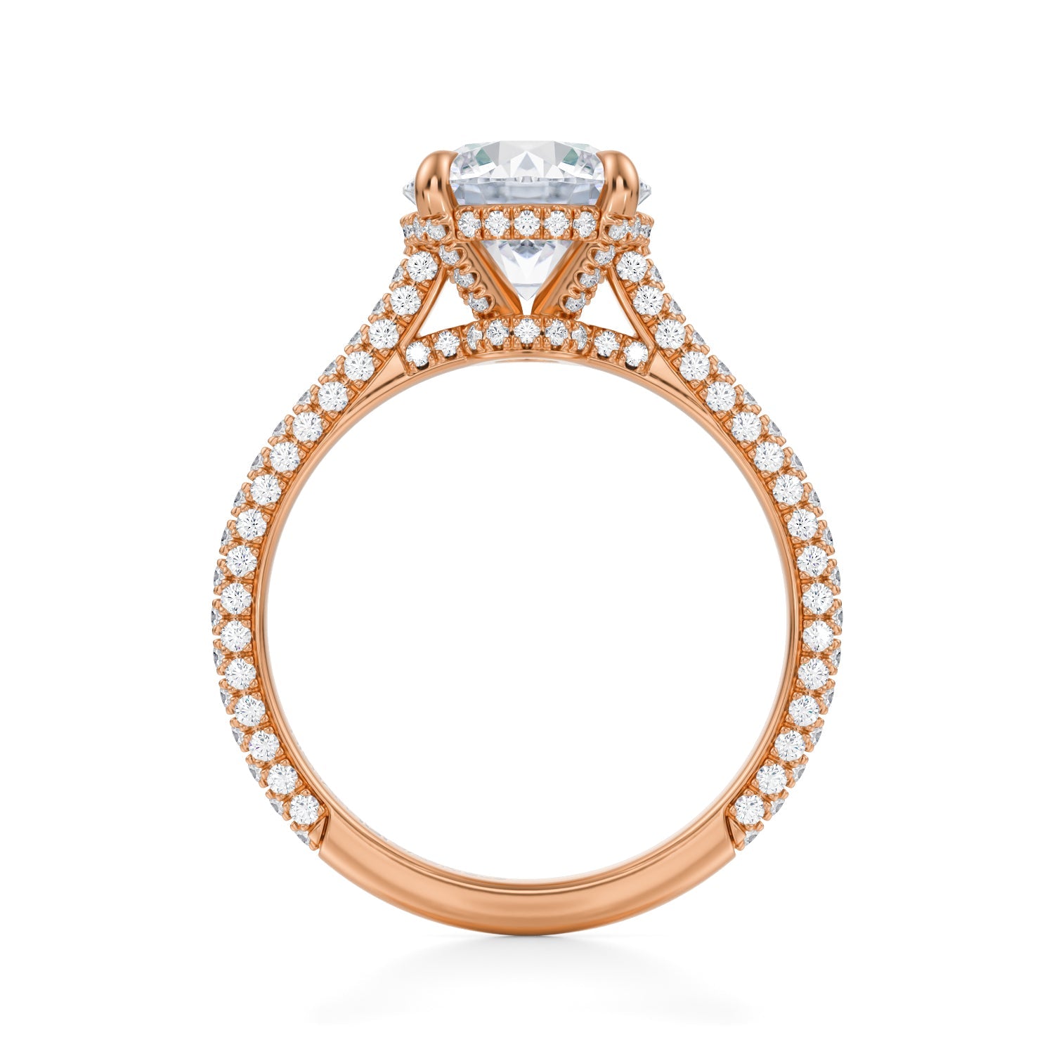 Round Trio Pave Cathedral Ring With Low Pave Basket (2.70 Carat F-VS1) - Michael Gabriels