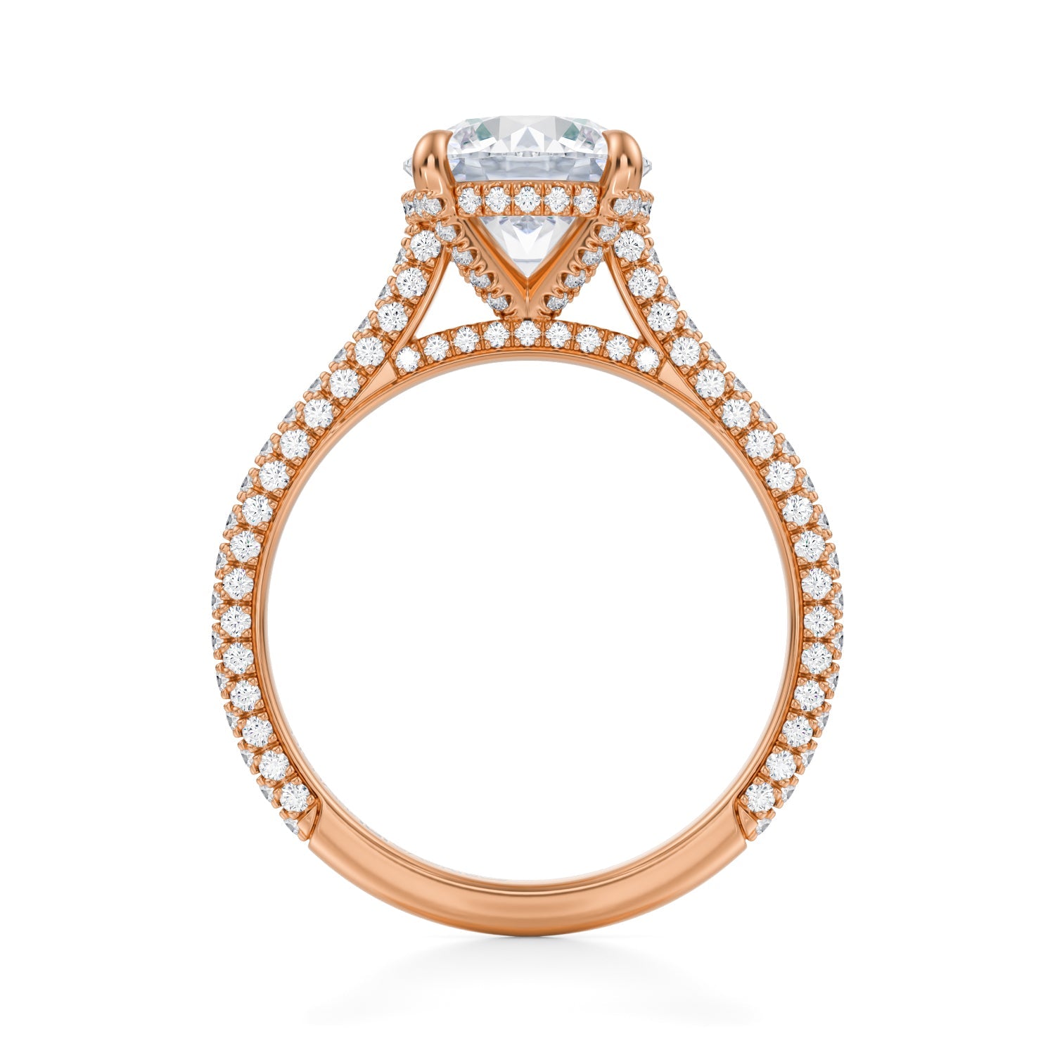 Round Trio Pave Cathedral Ring With Pave Basket (2.20 Carat E-VVS2) - Michael Gabriels
