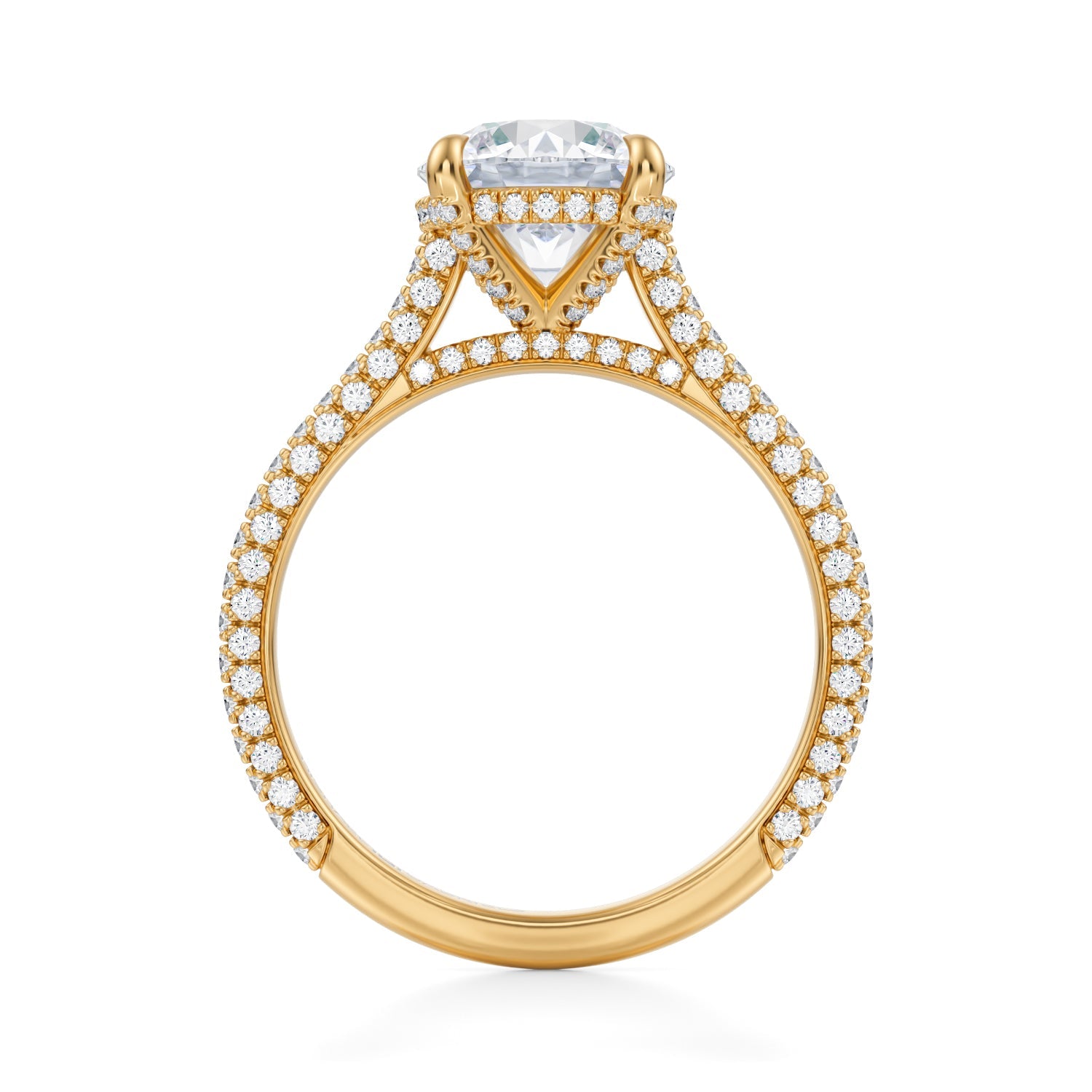 Round Trio Pave Cathedral Ring With Pave Basket (2.20 Carat E-VVS2) - Michael Gabriels