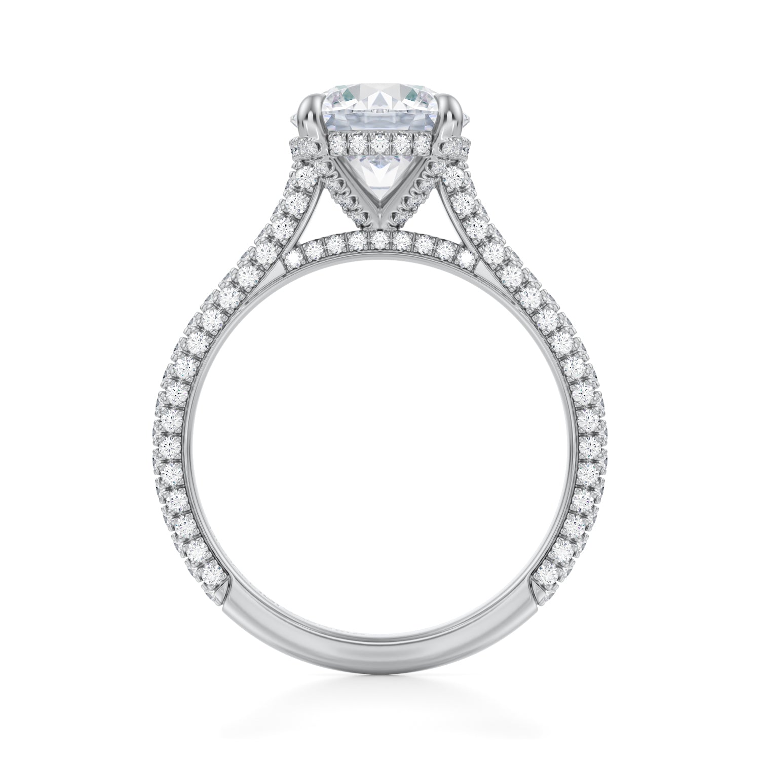 Round Trio Pave Cathedral Ring With Pave Basket (3.20 Carat D-VVS2) - Michael Gabriels
